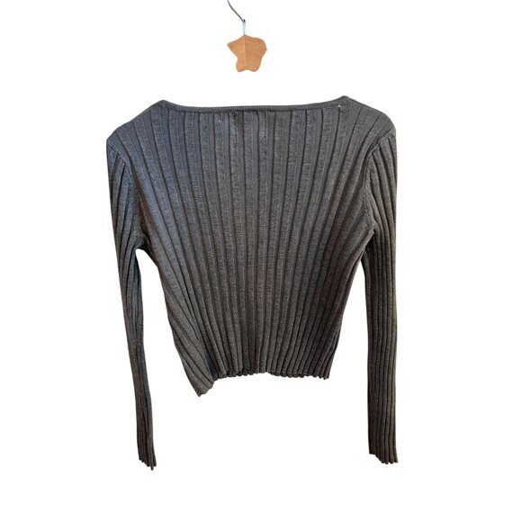 Pink Rose Gray Long Sleeve Sweater Ribbed Button Up Cardigan Women's Size M - Picture 5 of 6